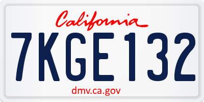 CA license plate 7KGE132