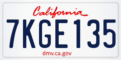 CA license plate 7KGE135