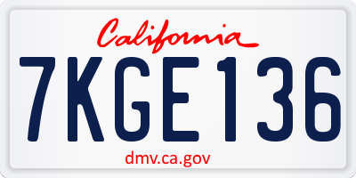 CA license plate 7KGE136