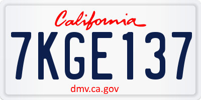 CA license plate 7KGE137
