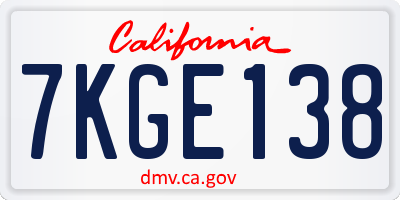 CA license plate 7KGE138