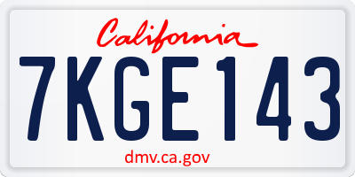 CA license plate 7KGE143