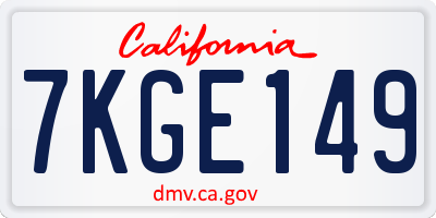 CA license plate 7KGE149
