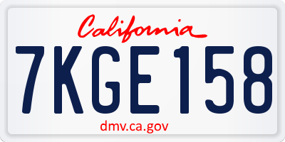 CA license plate 7KGE158