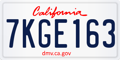 CA license plate 7KGE163