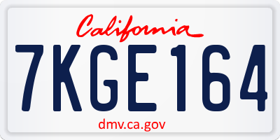 CA license plate 7KGE164