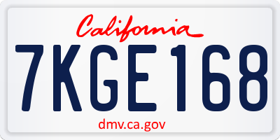 CA license plate 7KGE168