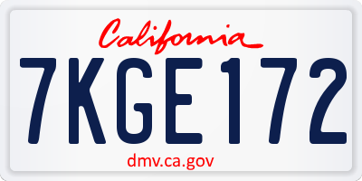 CA license plate 7KGE172