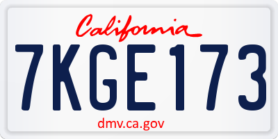 CA license plate 7KGE173