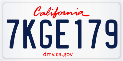 CA license plate 7KGE179