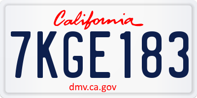 CA license plate 7KGE183
