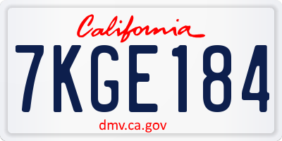 CA license plate 7KGE184