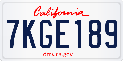 CA license plate 7KGE189