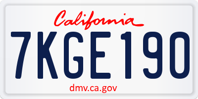 CA license plate 7KGE190