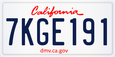 CA license plate 7KGE191