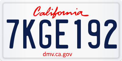CA license plate 7KGE192