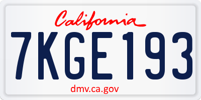 CA license plate 7KGE193