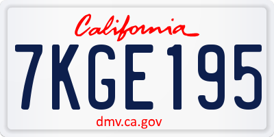 CA license plate 7KGE195