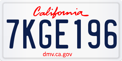 CA license plate 7KGE196