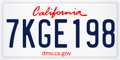 CA license plate 7KGE198