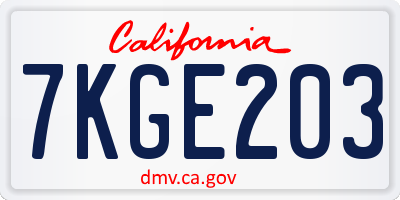 CA license plate 7KGE203