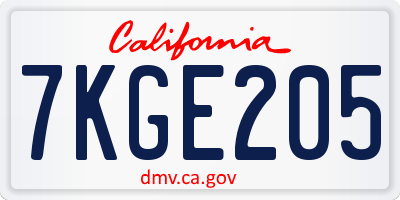 CA license plate 7KGE205