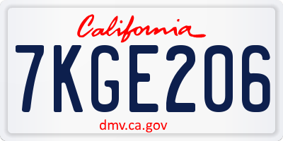 CA license plate 7KGE206