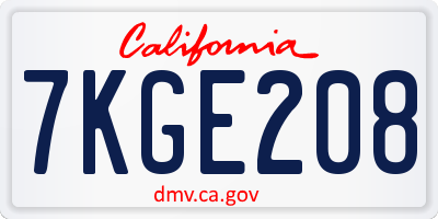 CA license plate 7KGE208