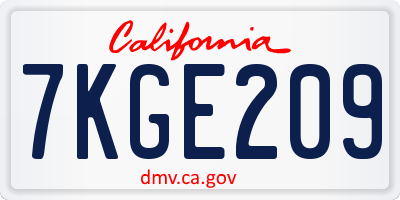 CA license plate 7KGE209