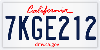 CA license plate 7KGE212