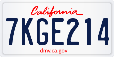 CA license plate 7KGE214