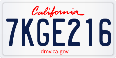 CA license plate 7KGE216