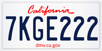 CA license plate 7KGE222