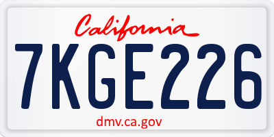 CA license plate 7KGE226