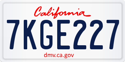 CA license plate 7KGE227