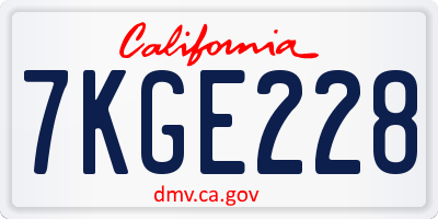 CA license plate 7KGE228