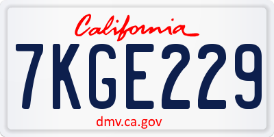 CA license plate 7KGE229