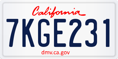 CA license plate 7KGE231