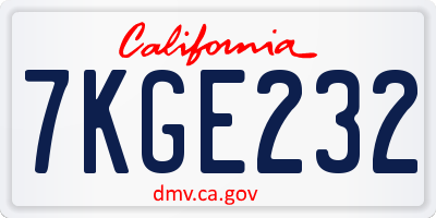 CA license plate 7KGE232