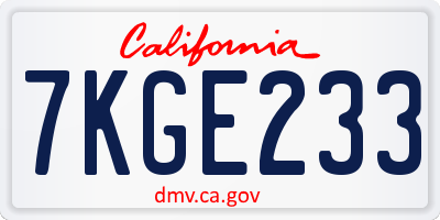 CA license plate 7KGE233