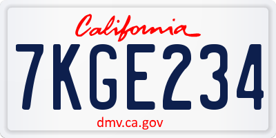 CA license plate 7KGE234