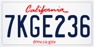 CA license plate 7KGE236