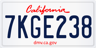 CA license plate 7KGE238