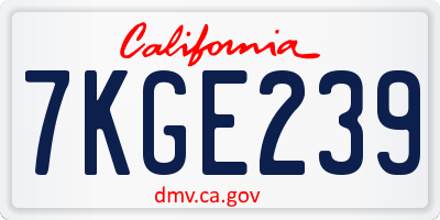 CA license plate 7KGE239