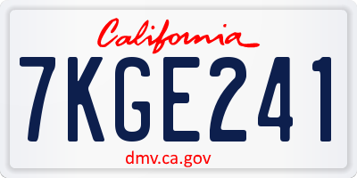 CA license plate 7KGE241