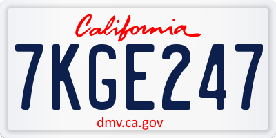 CA license plate 7KGE247