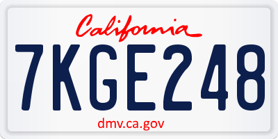 CA license plate 7KGE248