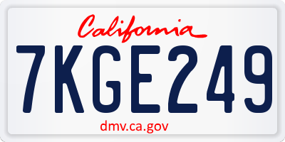 CA license plate 7KGE249