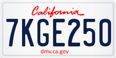 CA license plate 7KGE250
