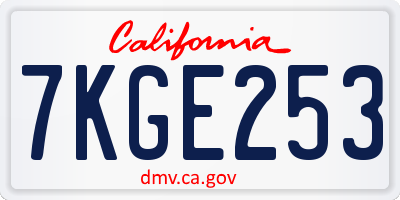 CA license plate 7KGE253